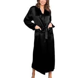 Lady Avenue Pure Silk Long Robe Black