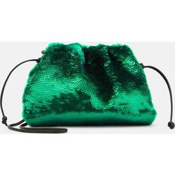 Bottega Veneta Womens Dark Green The Pouch Small Sequin-embellished Mesh and Leather Clutch bag