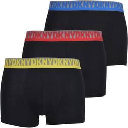 DKNY 3-Pack Contrast Waistband Boxer Trunks, Black w/ red/blue/yellow