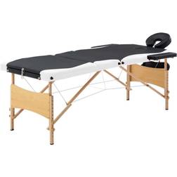vidaXL Foldbart massagebord 3 zoner træ sort og hvid