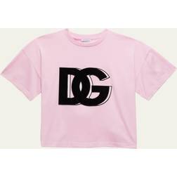 Dolce & Gabbana Girl's Logo-Print Cropped T-Shirt, 4-6 PINK