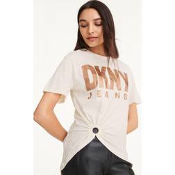 DKNY Women's O-Ring Logo T-Shirt in White Pristine