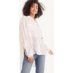 DKNY Jeans Women's Button-Up Roll-Sleeve High-Low Shirt White White