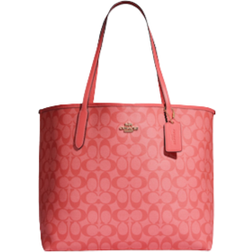 Coach City Tote In Blocked Signature Canvas - Gold/Pink Lemonade