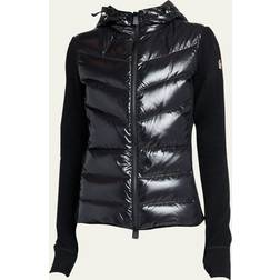 Moncler Grenoble Womens Black Quilted-panel Brand-appliqué Regular-fit Fleece Cardigan