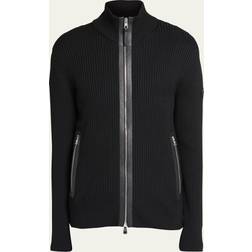 Moncler Wool and leather-trimmed cardigan black