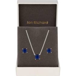 Jon Richard Rhodium Plated Cubic Zirconia Open Stone Sapphire Set Gift Boxed