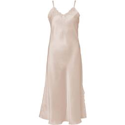 Lady Avenue Pure Silk Long Nightgown With Lace - Pearl White