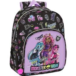 Safta Monster High Kinderrucksack, ideal für Kinder verschiedener Altersgruppen, bequem und vielseitig, Qualität und Strapazierfähigkeit, 28 x 10 x 34 cm, Schwarz, Schwarz, Estándar, Casual