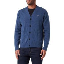 Gant Classic Cotton V-Neckline Cardigan - Dk Jeans Blue Melange