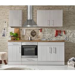 Respekta Premium Küchenzeile/Küchenblock Landhaus 210 cm Lärche Weiß matt