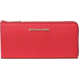 Michael Kors jet set travel large leather quarter-zip wallet dark sangria