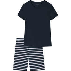 Schiesser Essential Stripes Organic Cotton Pajamas Short - Dark Blue