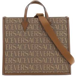 Versace Mens Beige Brown Gold Logo-embellished Canvas Tote bag