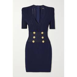 Balmain Viscose Blend Knit Mini Dress Navy