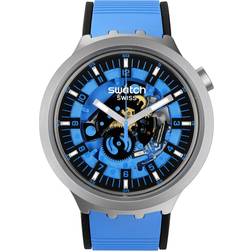 Swatch Azure Blue Daze SB07S106 Stor med svart öppen urtavla med självlysande visare
