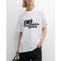 Balenciaga Womens White/black Branded-print Cotton T-shirt