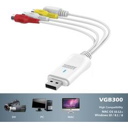 August Videoinspelningskort USB VGB300 Överför VHS Hi8 8mm band till PC Mac Composite In eller SVideo för videokameror och videobandspelare VCR Spela in Xbox 360 och PS3spel