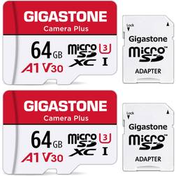 Gigastone micro sd card 64gb 2-pack with 2x sd adapter 2x mini-case, camera