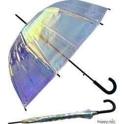 Happy Rain Stockparaply med automatisk glänsande – transparent färgglad