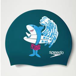 Speedo Junior Printed Silicone Cap Blue