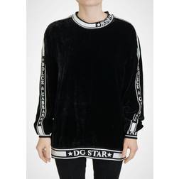 Dolce & Gabbana Black Velvet Crewneck Pullover Sweater IT40