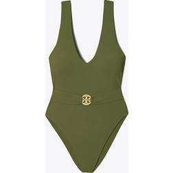 Tory Burch Miller belted swimsuit green