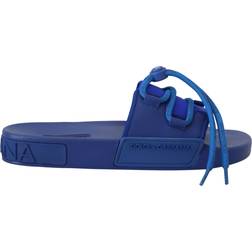 Dolce & Gabbana Blue Stretch Rubber Sandals Slides Slip On Shoes EU40/US7