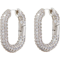 Luv AJ XL Pave Chain Link Hoops Earrings - Silver/Transparent
