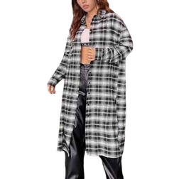 Shein Coolane Women's Long Plaid Coat With Letter Printed, Autumn And Winter