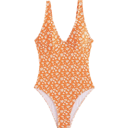 Shein Swim Mod Women's Printed One-piece Swimsuit With V-neck, Random Print