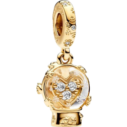 Pandora Heart Snowflake Snow Globe Dangle Charm - Gold/Transparent