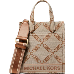 Michael Kors Gigi Extra Small Empire Logo Jacquard Crossbody Bag - Natural/Luggage