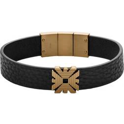 Emporio Armani Leather Strap Bracelet - Gold/Black