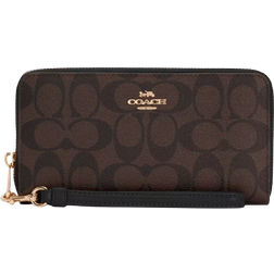 Coach Outlet Long Zip Around Wallet In Signature Canvas - Gold/Brown Black