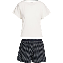 Tommy Hilfiger Original Jersey T-Shirt And Shorts Pyjama Set - Ivory/Desert Sky Grid Check