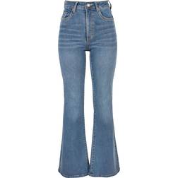 Urban Classics Women's High Waist Flared Jeans - Washed Denim
