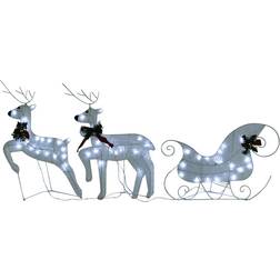 vidaXL Reindeer & Sleigh White Jullampa 64cm 2st