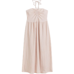 H&M Crinkled Halterneck Dress - Light Beige