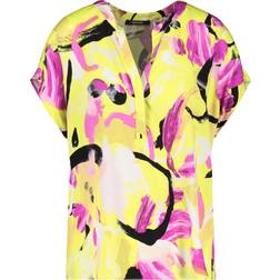 Taifun V Neck Patterned Blouse with Short Sleeves - Lemon