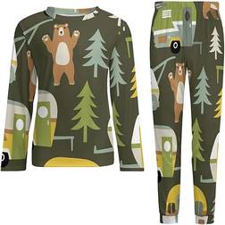 Bears Forest Camping Cars Comfortable Mens Pyjamas Set - Green