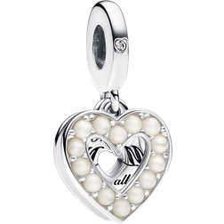 Pandora Heart Double Dangle Charm - Silver/Pearls/Transparent