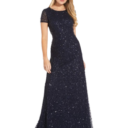 Adrianna Papell Sequin Scoop Back Maxi Dress - Navy