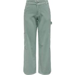 JdY Zizzy High Waist Wide Legs Pants - Grey/Chinoise Green