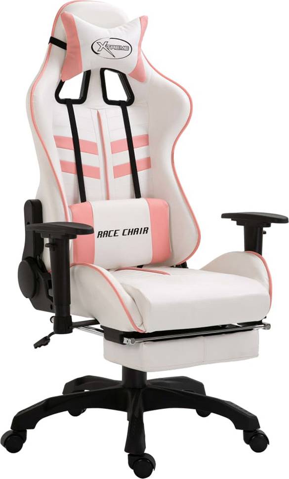  Bild på vidaXL Extendable Footrest Gaming Chair - White/Pink gamingstol