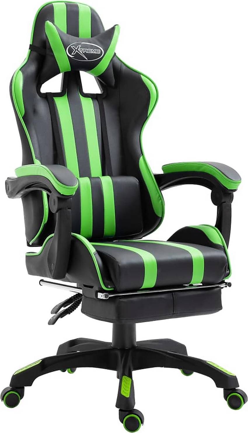  Bild på vidaXL Extendable Footrest and Padded Armrest Gaming Chair - Black/Green gamingstol