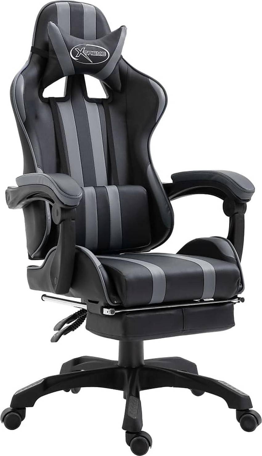  Bild på vidaXL Extendable Footrest and Padded Armrest Gaming Chair - Black/Grey gamingstol