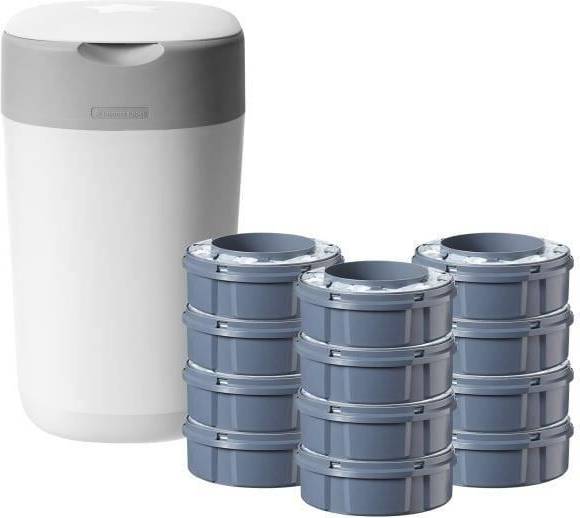  Bild på Tommee Tippee Twist & Click Advanced Nappy Disposal Bin Starter Kit + 12 Refills blöjhink