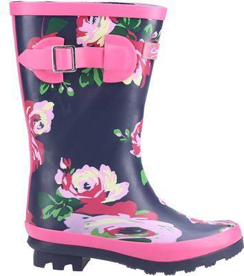  Bild på Cotswold Girls Flower Wellington Boots -Navy/Pink gummistövlar