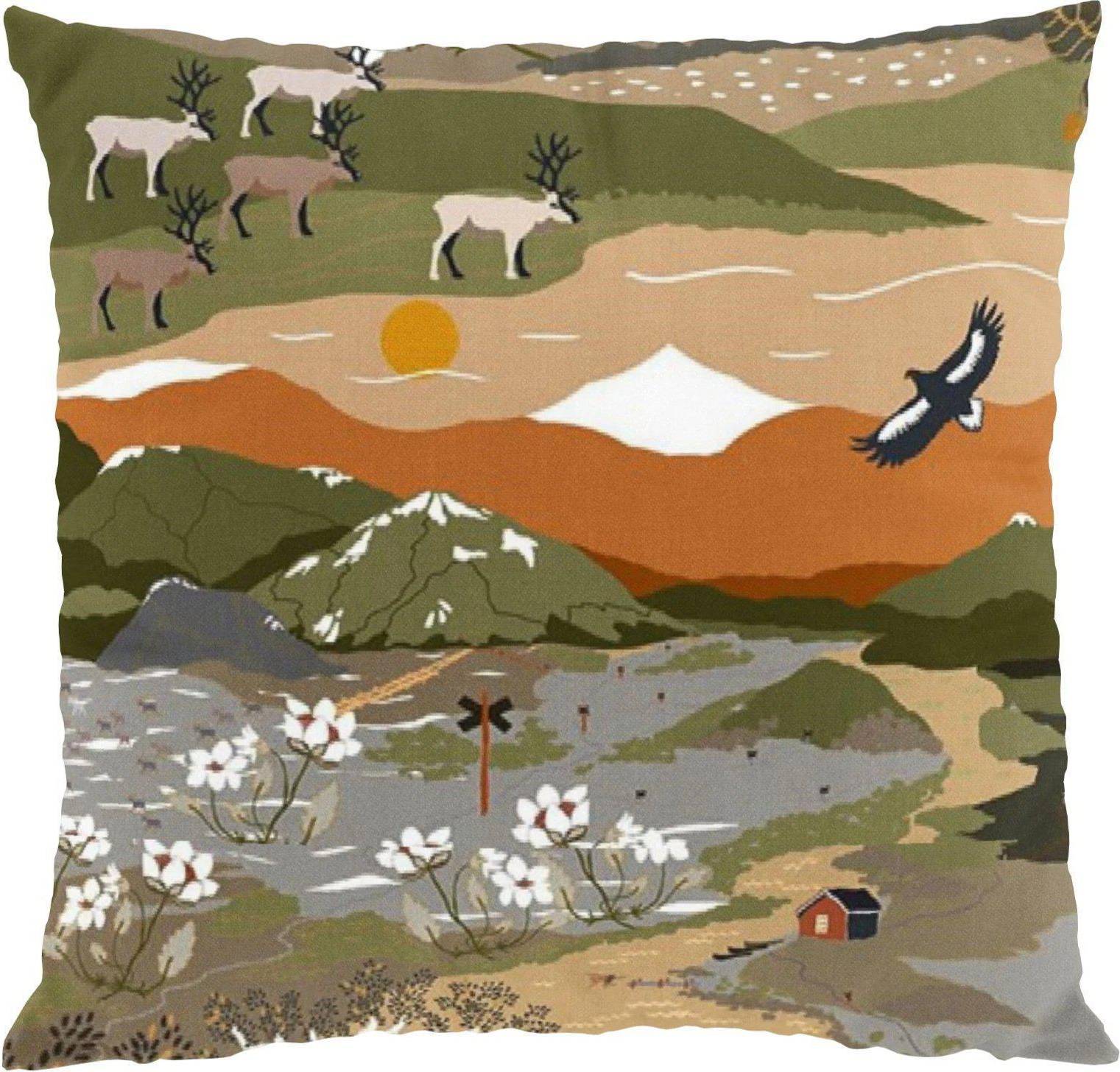  Bild på Arvidssons Textil Fjällvandring Kuddöverdrag Orange, Grön (45x45cm) prydnadskudde